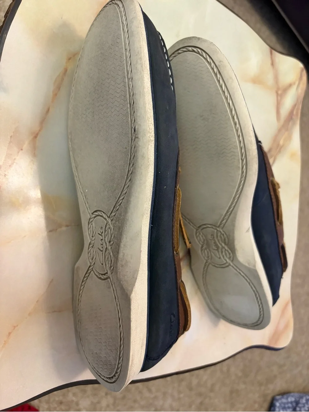 Clarks Port View Boat Shoes Navy Brown Leather Nautical Mens Sz 11